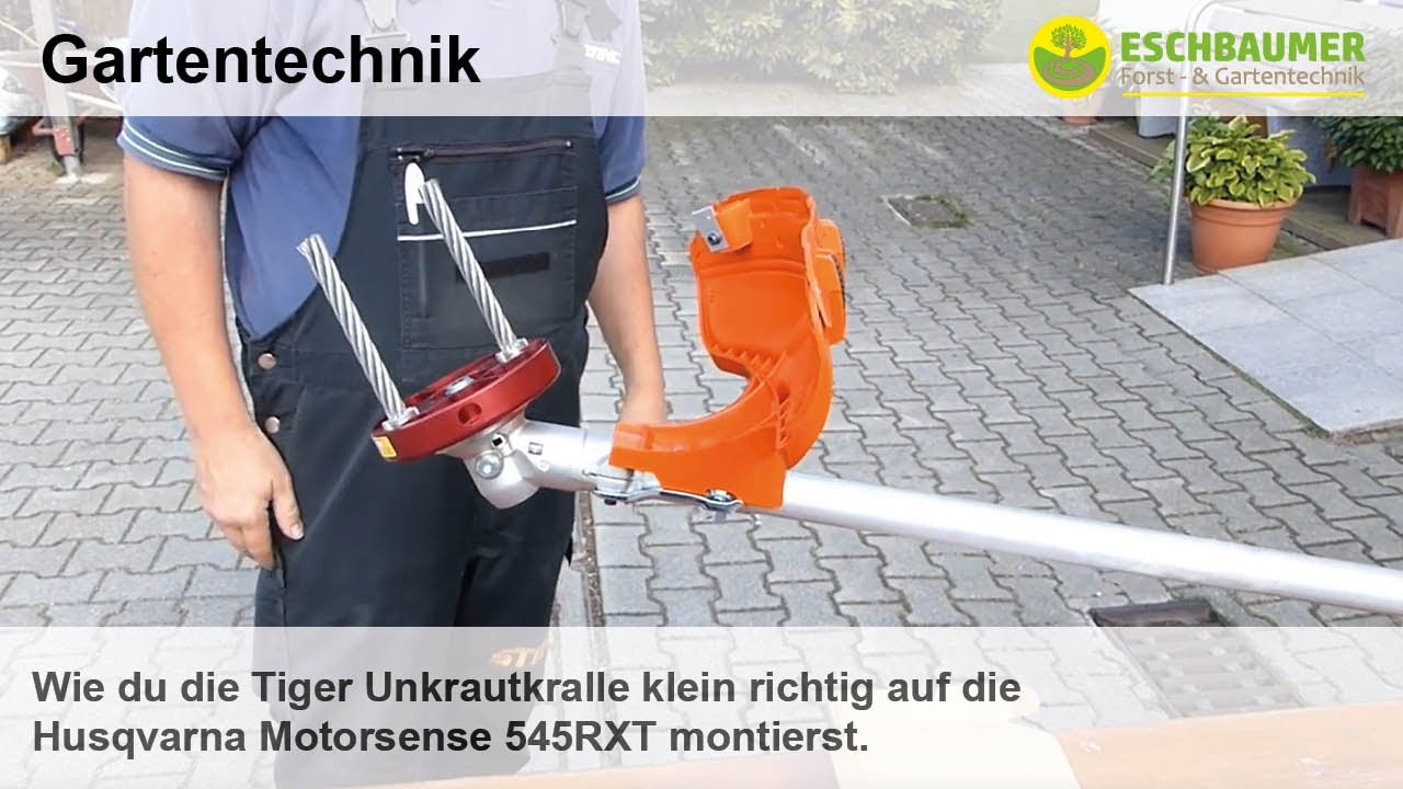 Wie du die Tiger Unkrautkralle klein richtig auf die Husqvarna Motorsense 545RXT montierst