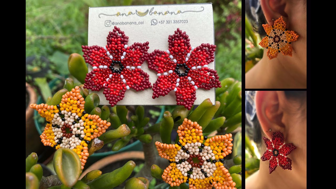 Hermosos aretes de flor de 6 puntas en mostacilla / chaquira PASO A PASO
