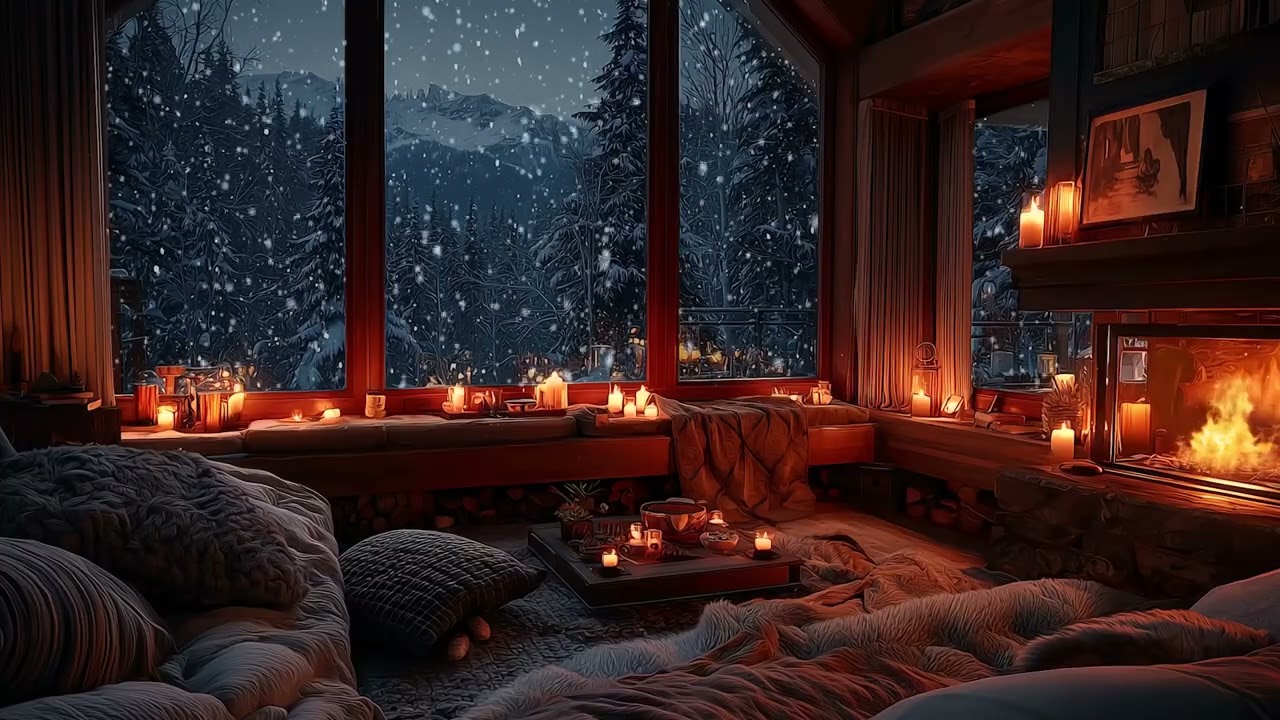 Cozy Fireplace Soft Piano Music | Relaxing Winter Ambience for Deep Sleep, Focus