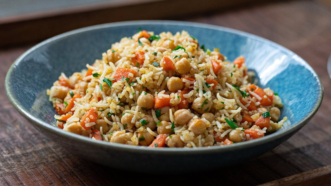 CHICKPEA QUINOA RICE Recipe 🍛 Healthy Vegan Quinoa and Basmati Fried Rice in Minutes!