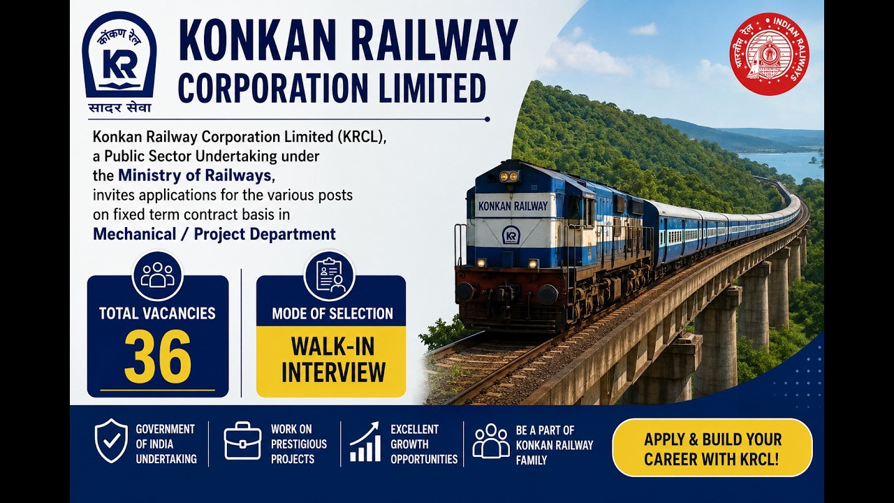 🚆 Konkan Railway Recruitment 2026 | 36 Vacancies | Walk-In Interview | KRCL Jobs