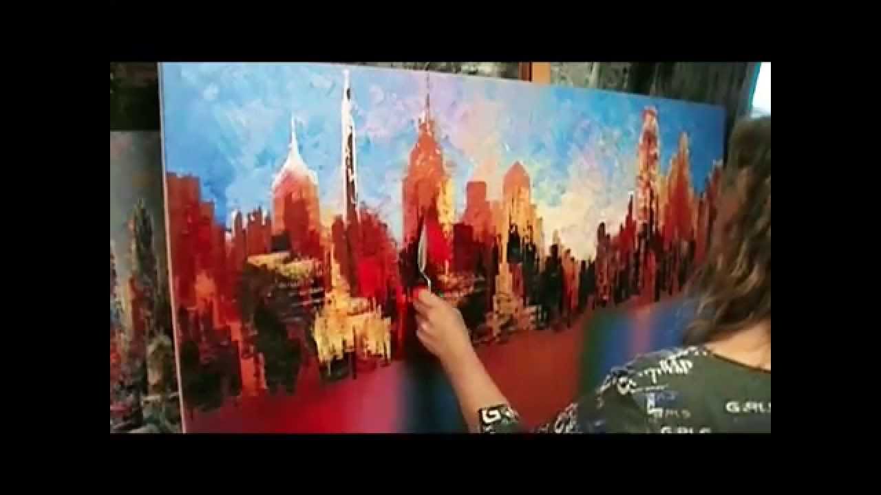 Philadelphia large city skyline painting live palette knife demo Tatiana iliina