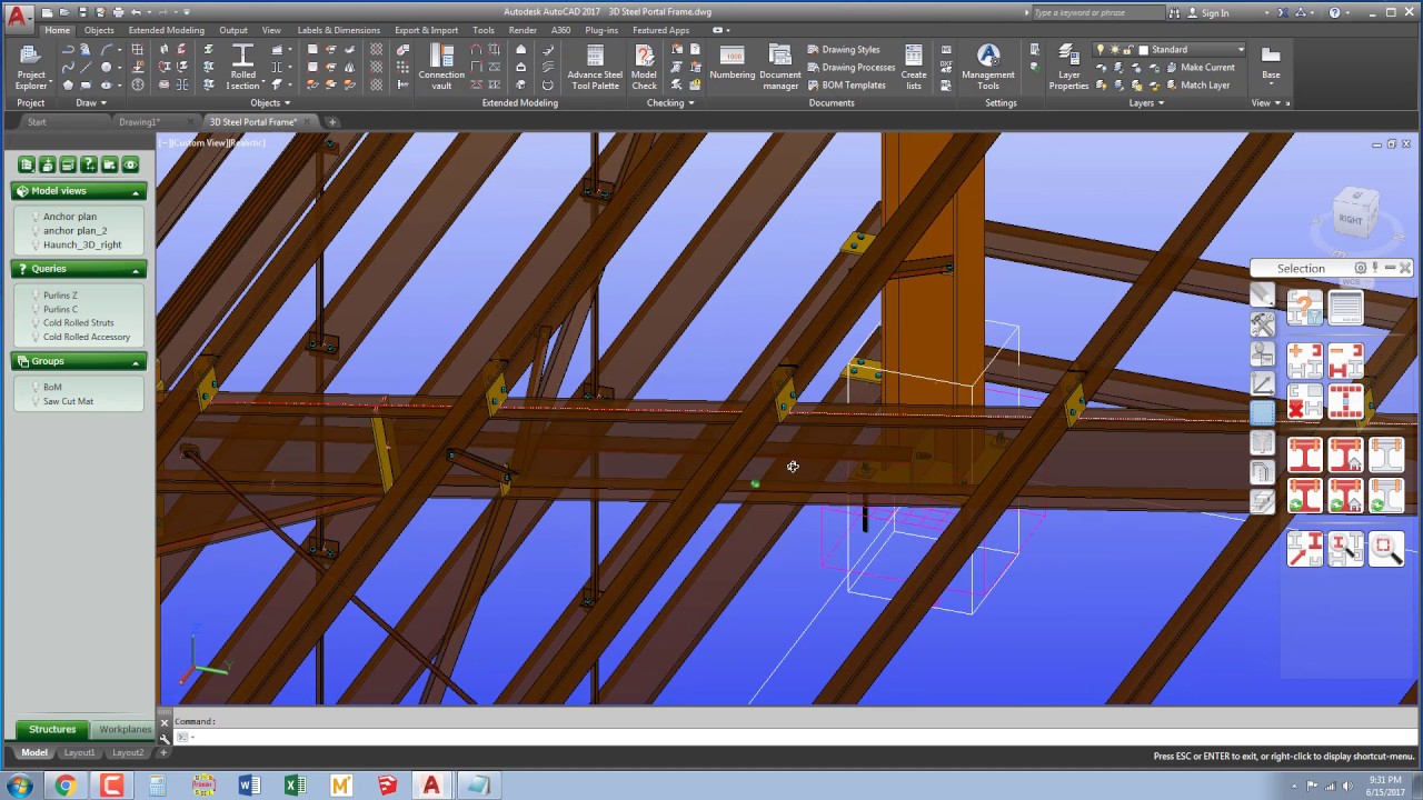 3D Portal Steel Framed Structure in Advance Steel 2017