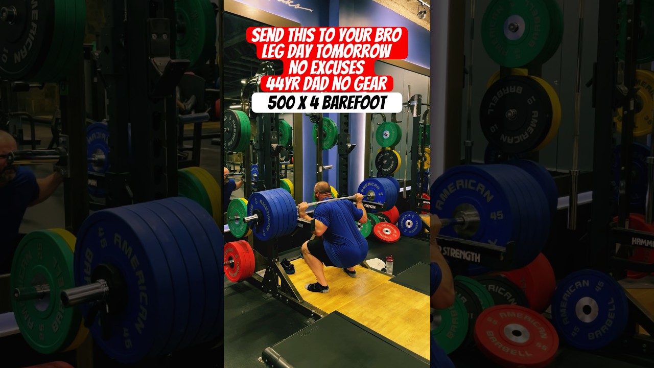 Day 58: 44 Dad Barefoot 500x4 RAW ATG Squat 