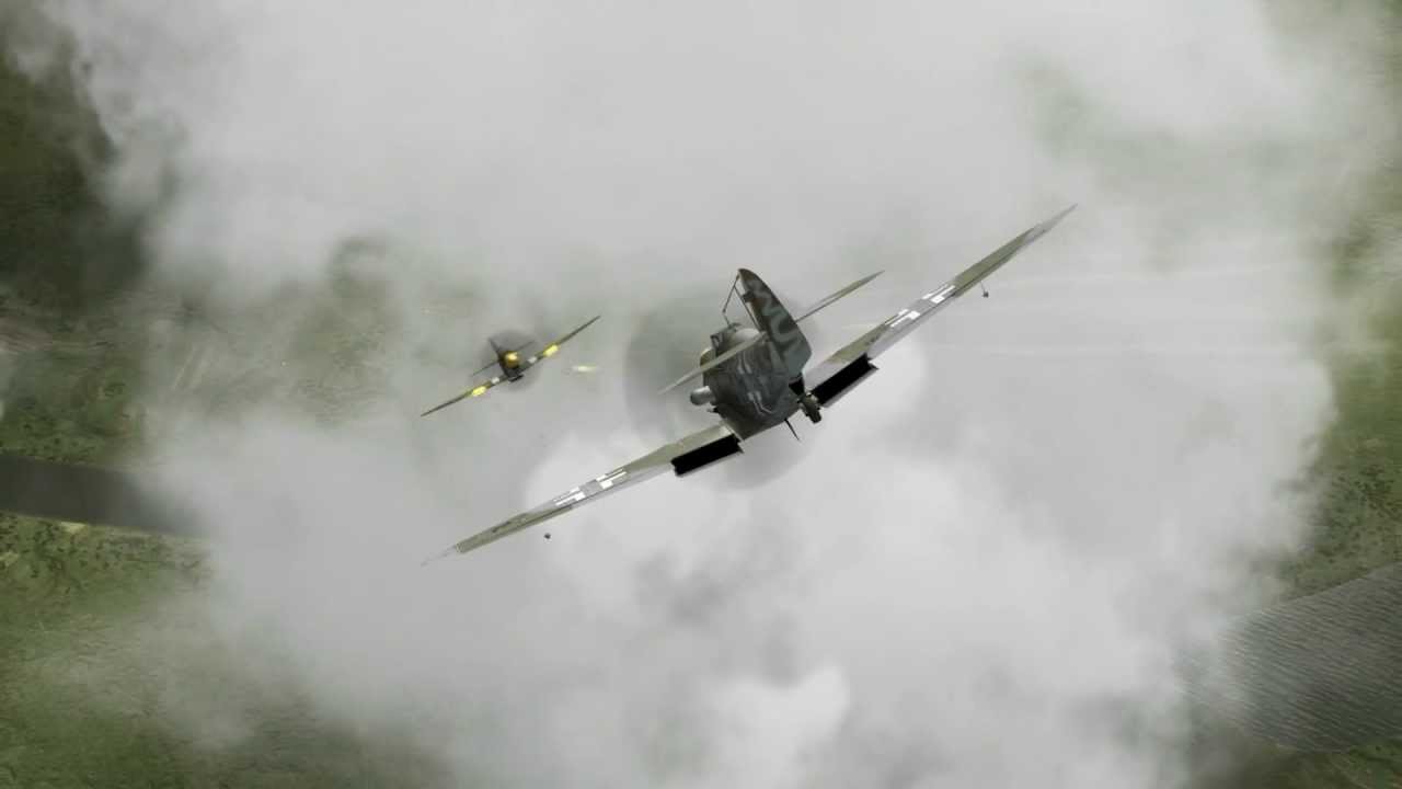 P-51 Mustang vs Bf-109G - Offensive Head On Pass (Slow Motion)