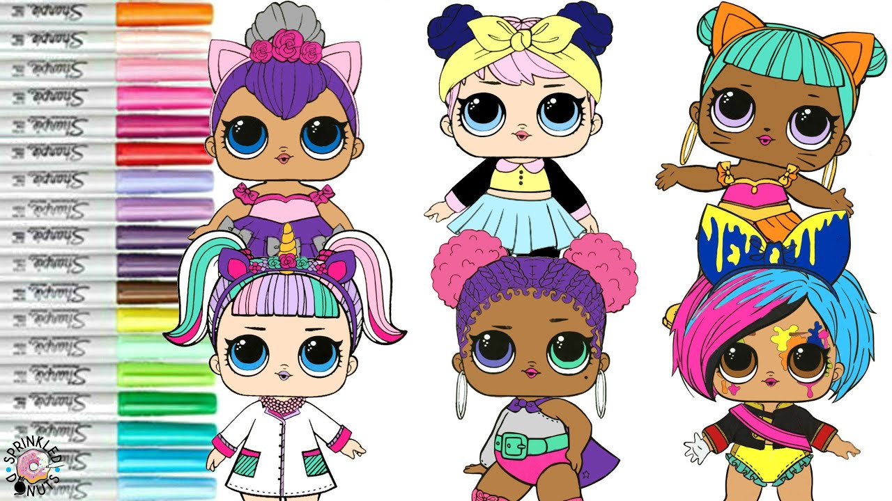 LOL Surprise Dolls Coloring Book Pages MASH UP Edition Kitty Queen Unicorn Genie Shimone Queen