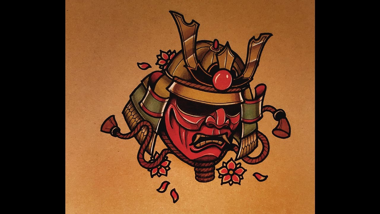 How to Draw a Samurai Mask Tattoo Style