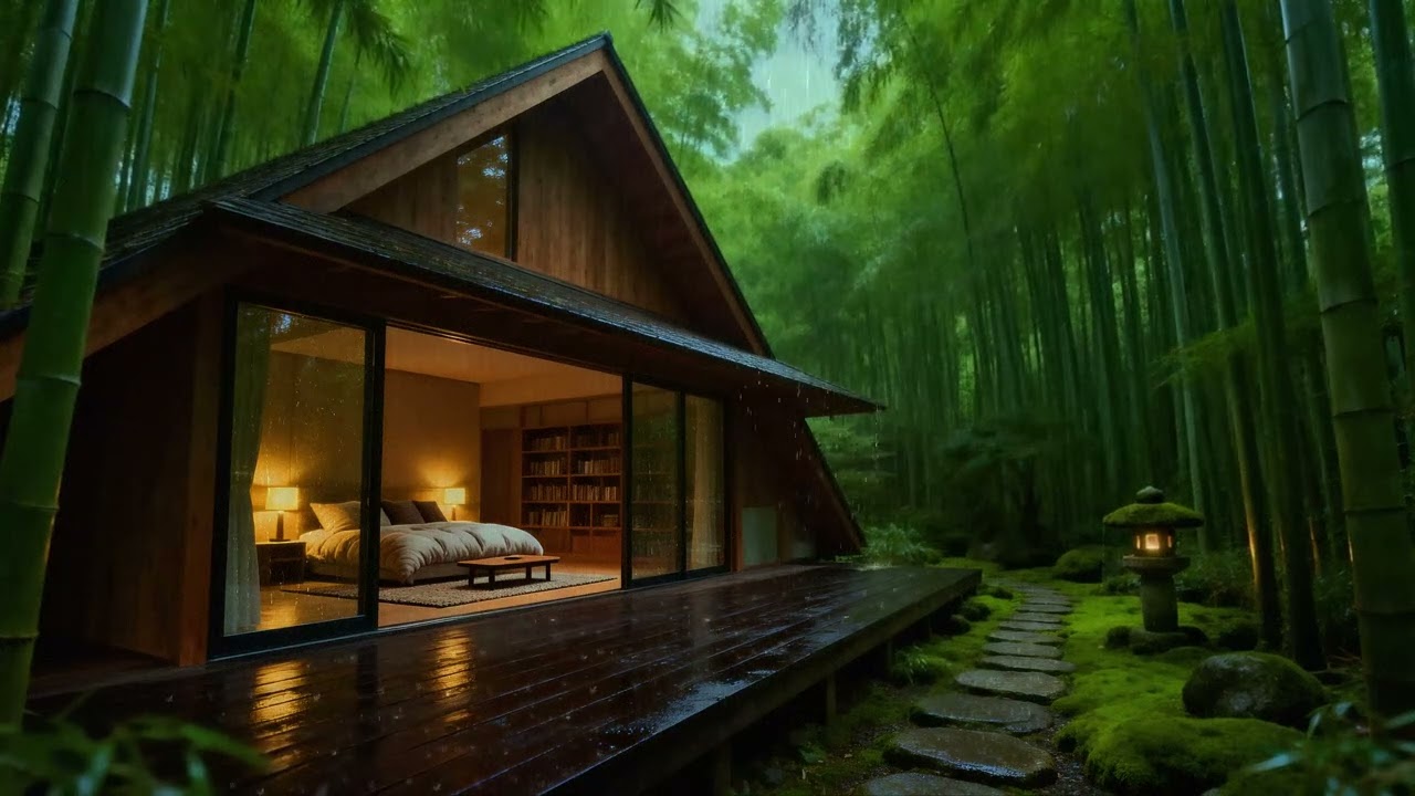 Cozy Rainy Night in a Bamboo Forest Cabin | Sleep Fast with Gentle Rain ASMR