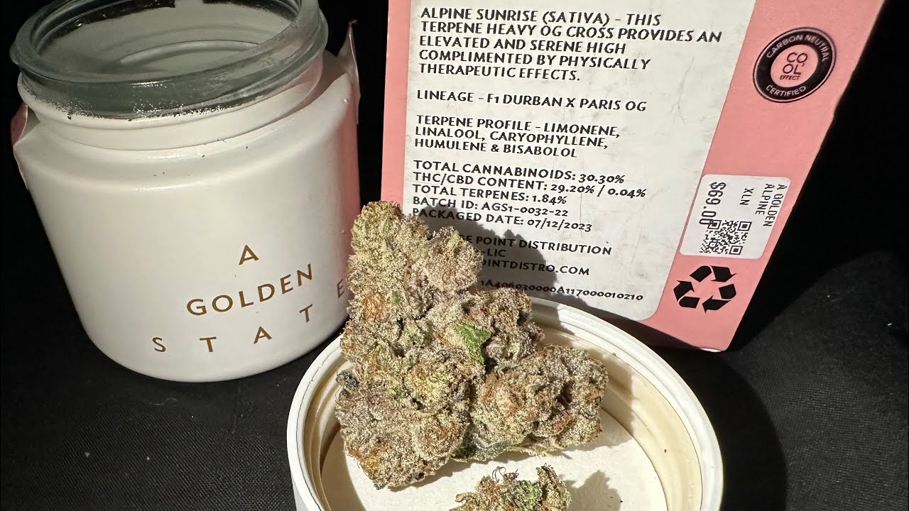 Review on A Golden State : Alpine Sunrise, Top Shelf Flower- Sativa