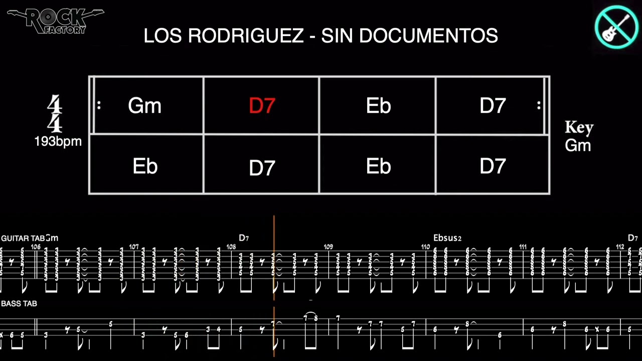 LOS RODRIGUEZ - Sin documentos [CHORD PROGRESSION + GUITARLESS BACKING TRACK TABS]