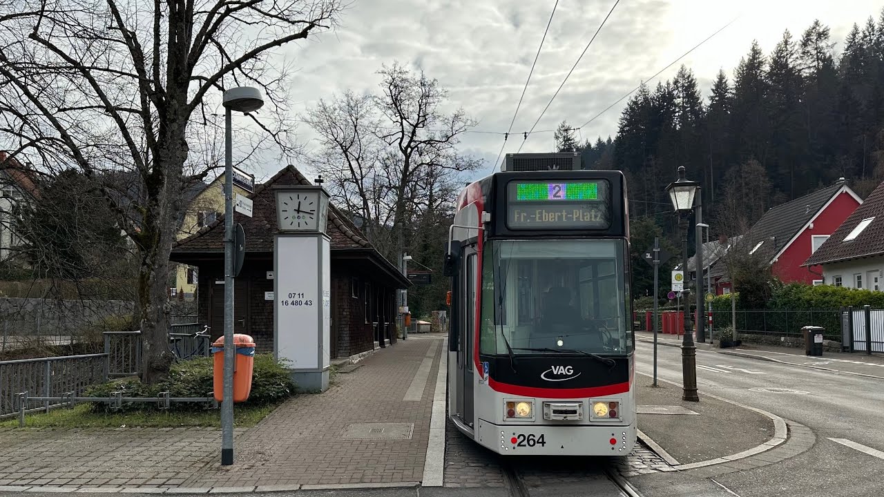 Travel with 🚋tram line 2 to Günterstal❤️Freiburg2023,Black Forest🌲VAG, Germany🇩🇪
