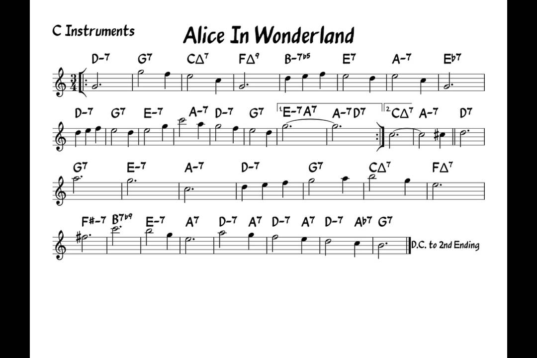 Alice in wonderland - Play along - C version