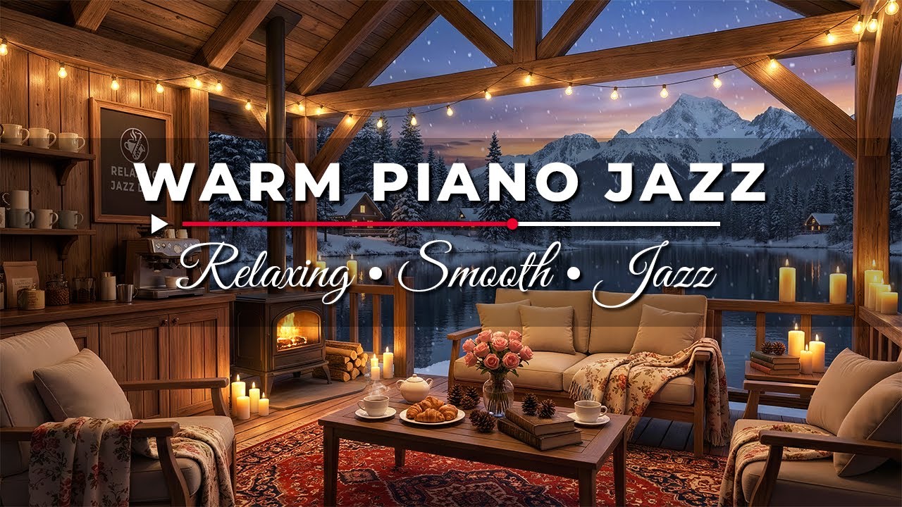 Coffee Shop Ambience with Smooth Jazz Piano for Reading & Work 🔥☕ Fireplace & Snowfall