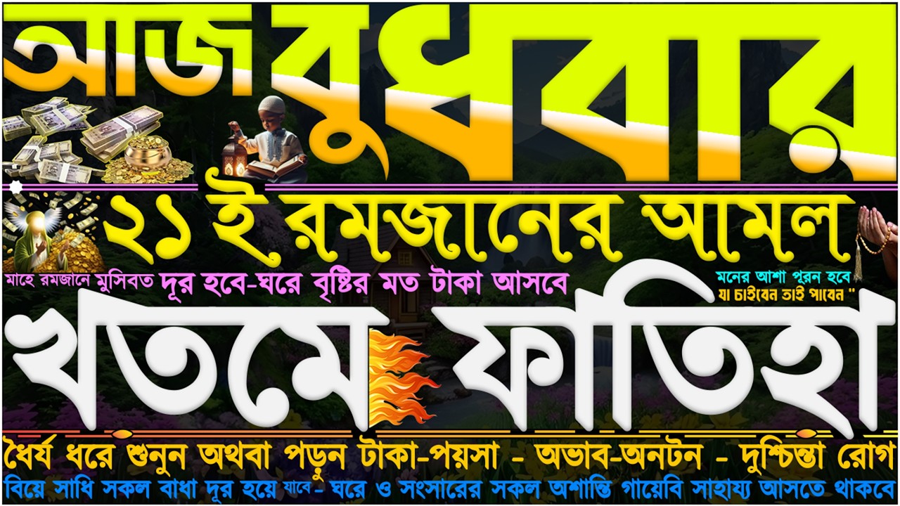 আজ বুধবার ⋮ ২১ই রমজানের আমল” হঠাৎ টাকার প্রয়োজন হলে” খতমে ফাতিহা” একধ্যানে শুনুন” গায়েবি সম্পদ আসবেই
