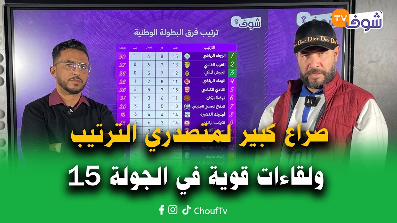 صراع كبير لمتصدري الترتيب ولقاءات قوية في الجولة 15 بين الوداد وتواركة/بركان ضد الجديدة