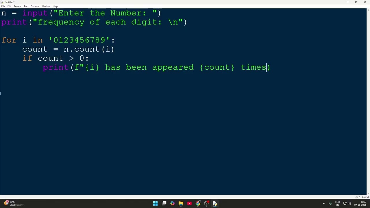 Python Program to Find Frequency of Each Digit | VTU 3B | 1BPLC105B