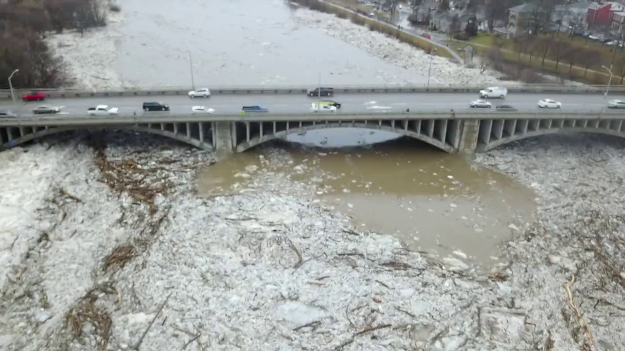 Aerial Drone Footage of Major Flooding Brantford Ontario 02/21/18