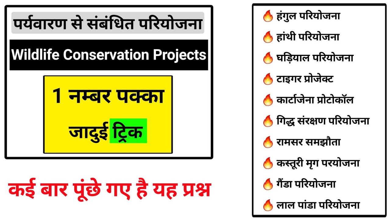 वन्यजीव संरक्षण परियोजनाएं | Wildlife Conservation Projects in India / National park / Trick Point
