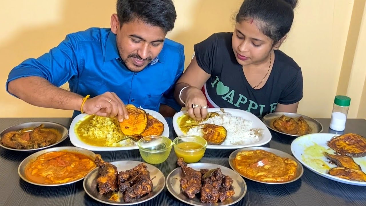 Chicken Masala+Egg Curry+Fish Curry+Dal+Rice Eating Challenge In Hindi