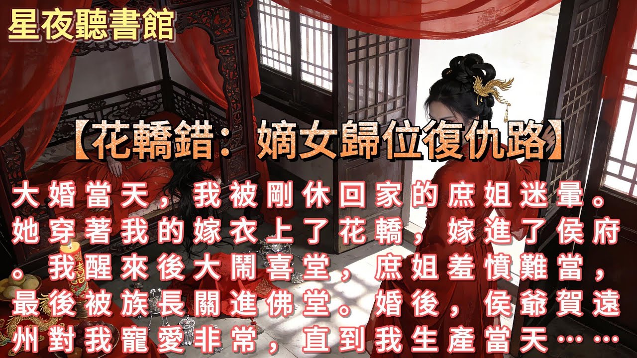 《嫡女歸位復仇路》大婚當天，我被剛休回家的庶姐迷暈。她穿著我的嫁衣上了花轎，嫁進了侯府。我醒來後大鬧喜堂，庶姐羞憤難當，最後被族長關進佛堂。婚後，侯爺賀遠州對我寵愛非常，直到我生產當天… #一口氣看完