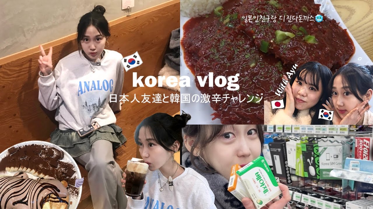 [sub]韓国Vlog🇰🇷일본인 친구랑 디진다돈까스 먹방•수다 日韓トーク&激辛チャレンジday