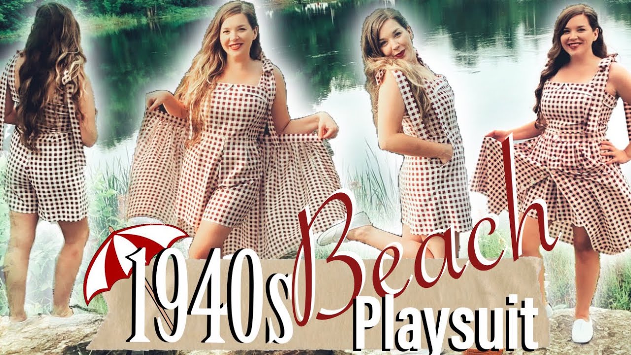 Vintage Inspired Beach Playsuit Made From Curtains | Sewing with Thrifted Fabrics | Vintage Romper