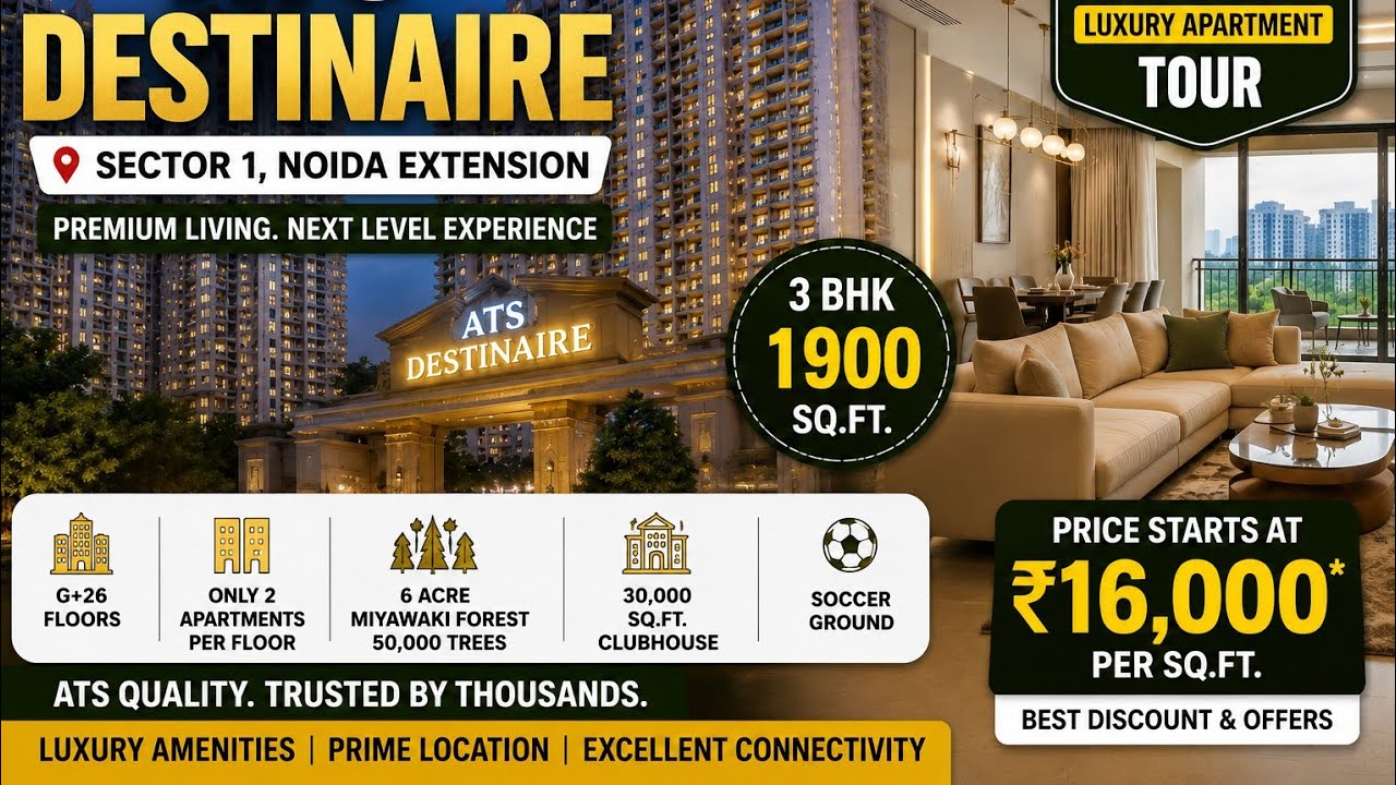 ATS Destinaire Noida Extension | 3 BHK Actual Flat Tour | 1900 Sq.ft & Inside Construction  Update