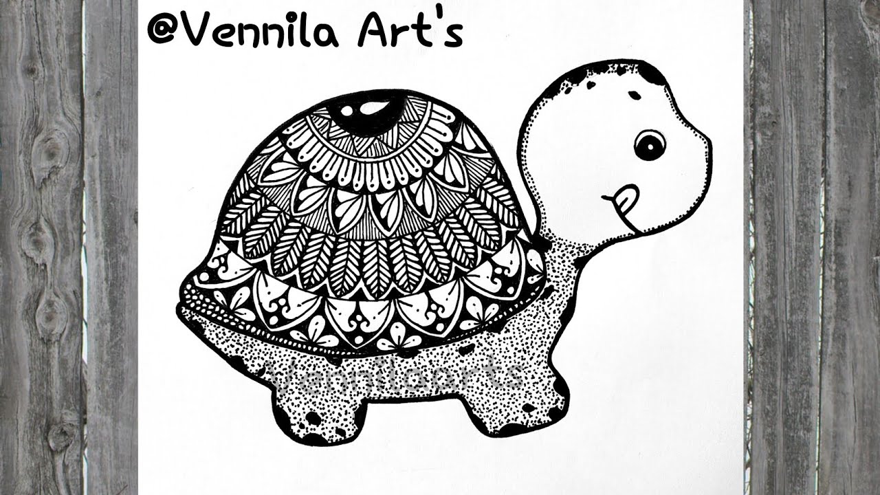 Tortoise Mandala Art|Step by step drawing|Turtle mandala art|mandala for beginners|black and white..