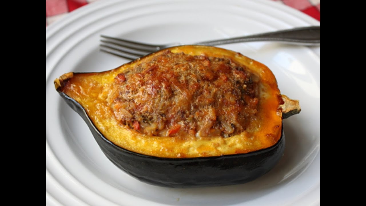 Sausage & Rice Stuffed Acorn Squash Recipe - Squash Stuffed with Lamb Sausage & Rice