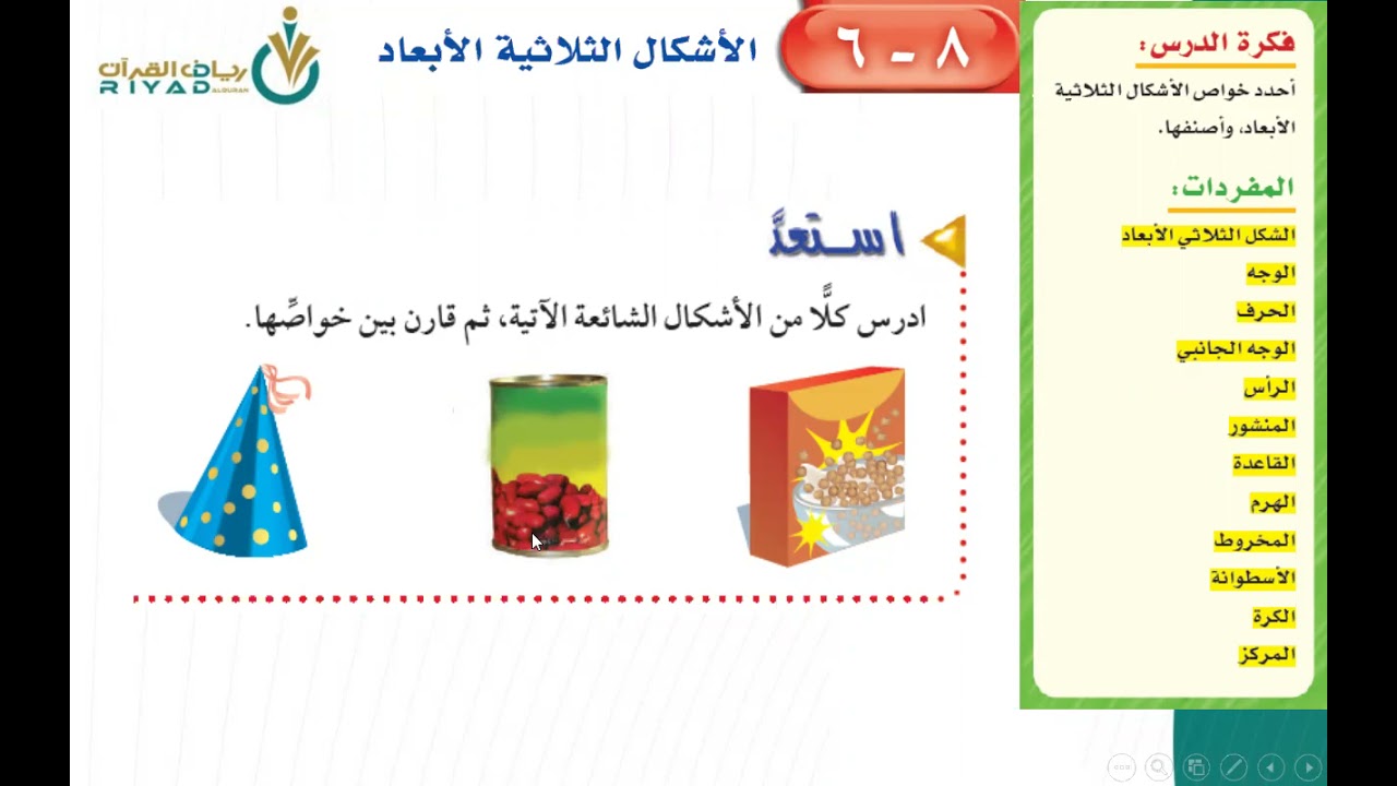 الأشكال الثلاثية الأبعاد أول متوسط الفصل الثاني