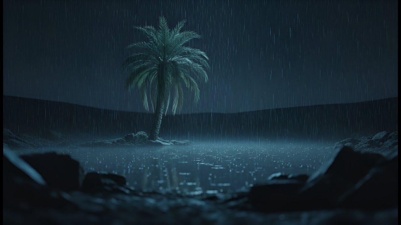 Heavy Rain on Oasis Water at Night | Deep Sleep ASMR