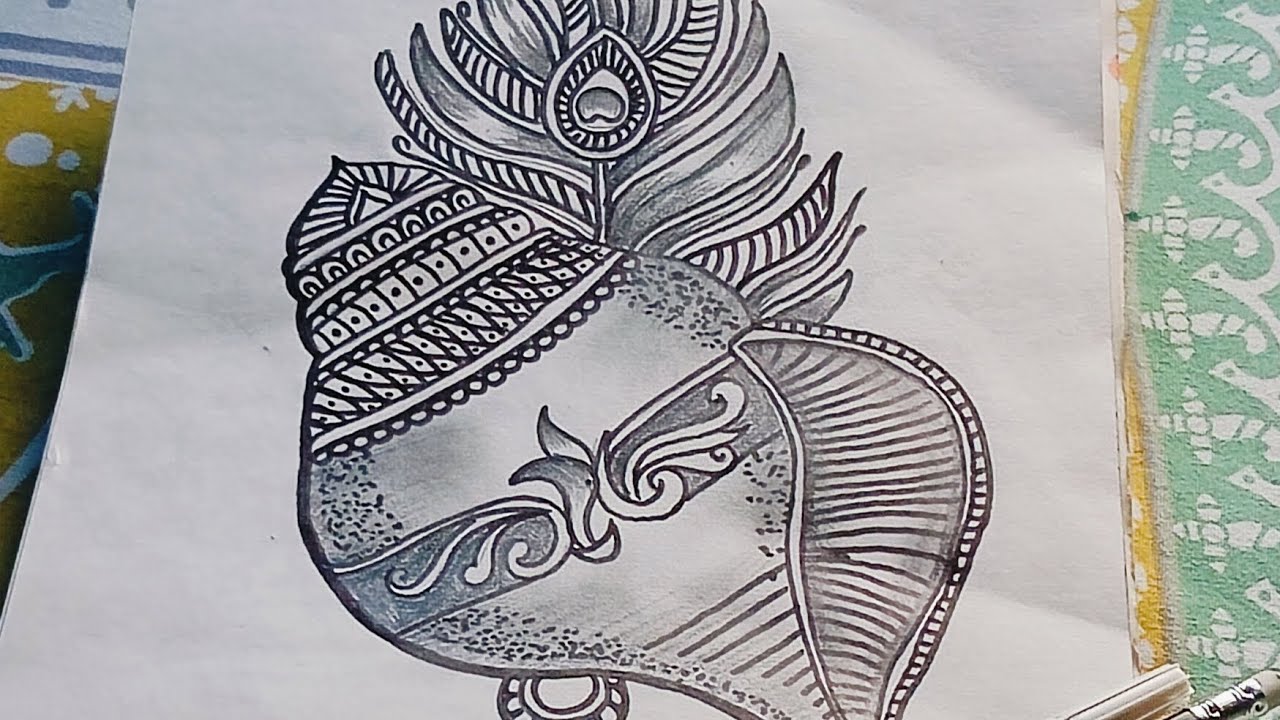 How to draw sankh with peacock feather 🖌️🎨
