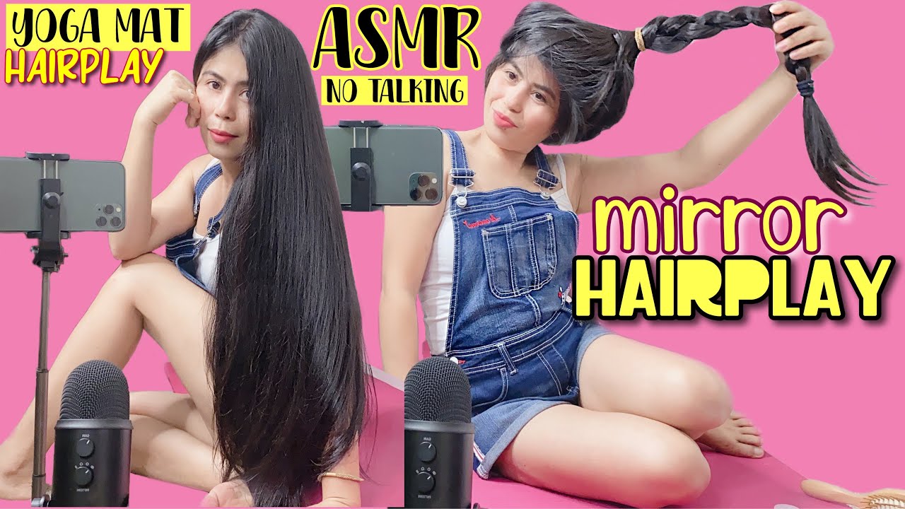 ASMR LONG HAIR OVER FACE HAIR BRUSHING | OVERFACE PONYTAIL | PONYTAIL SWINGING | YOGA MAT HAIR BRUSH