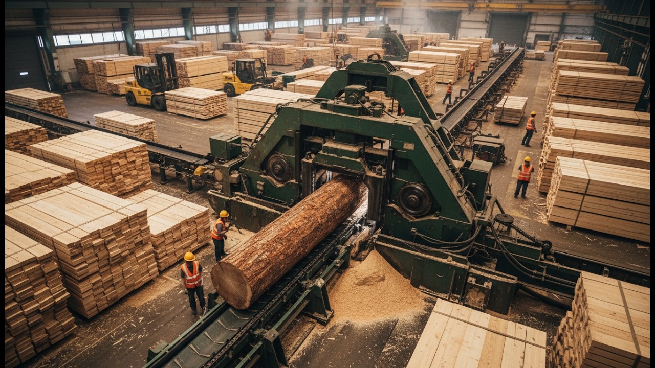 Inside a Massive U.S. Sawmill – How Oak Logs Are Turned into Building Timber