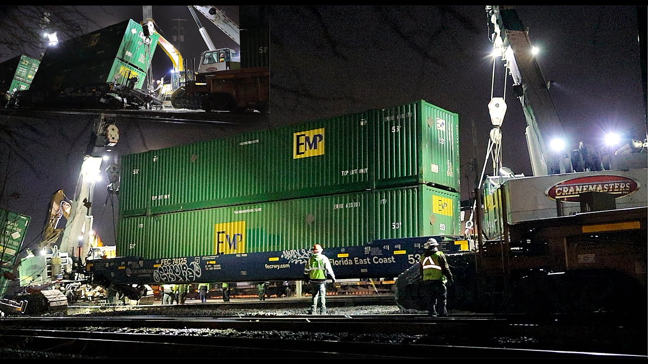 Derailed Intermodal - Cranemasters Called In, Norfolk Southern Train, at Harrisburg, Pa.