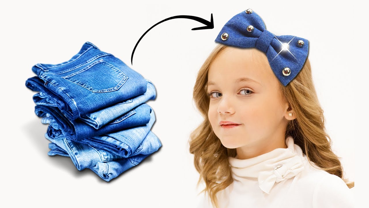 3 Lazos y Accesorios para el CABELLO con Jeans (RECICLAJE) Ecobrisa