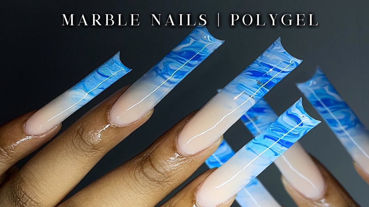 BLUE MARBLE OMBRE POLYGEL NAILS🌊✨ How to: polygel removal | Polygel Nail Extensions | ASMR sounds