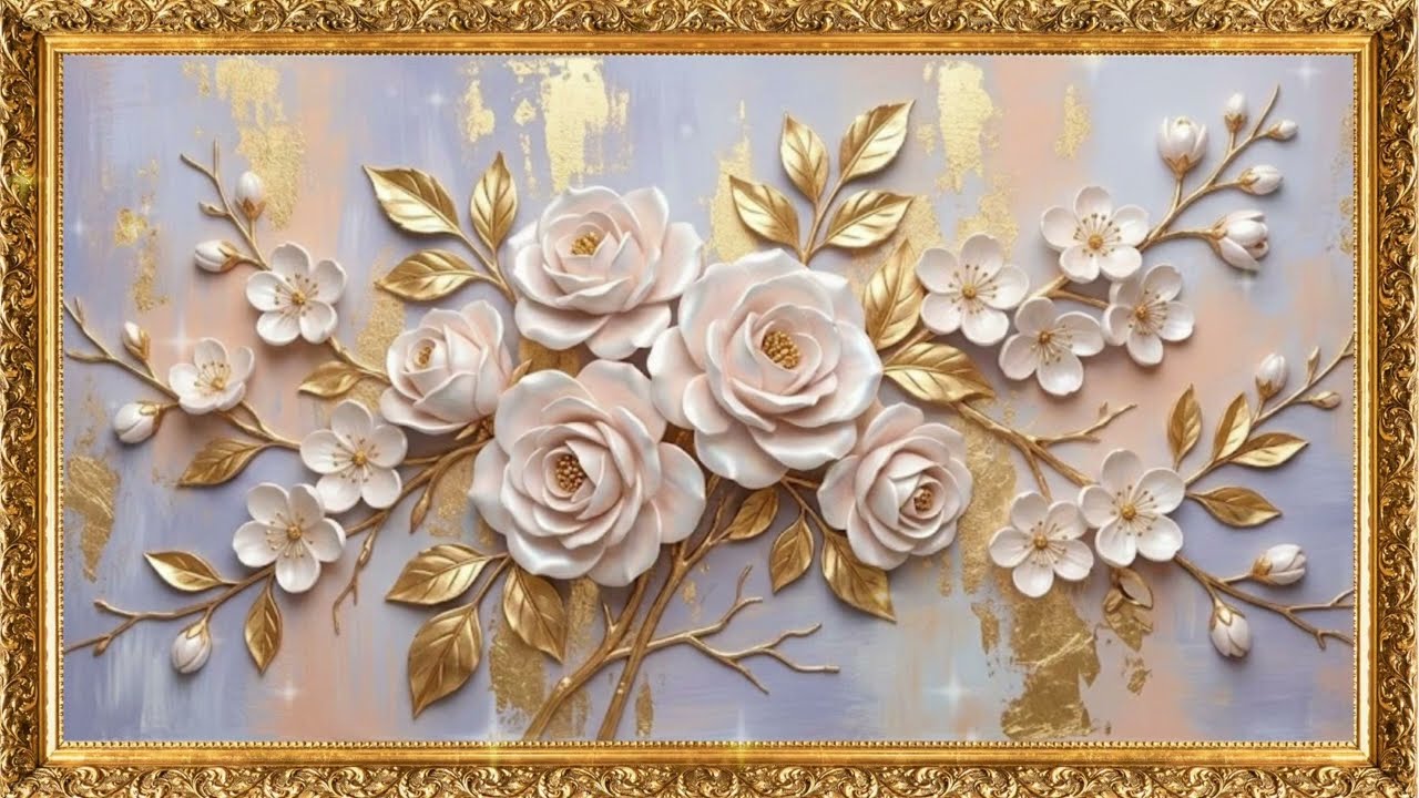 White & Golden Flowers Wall Art – Daisies, Hydrangeas, Tulips & Roses | Rotating Gallery 4K
