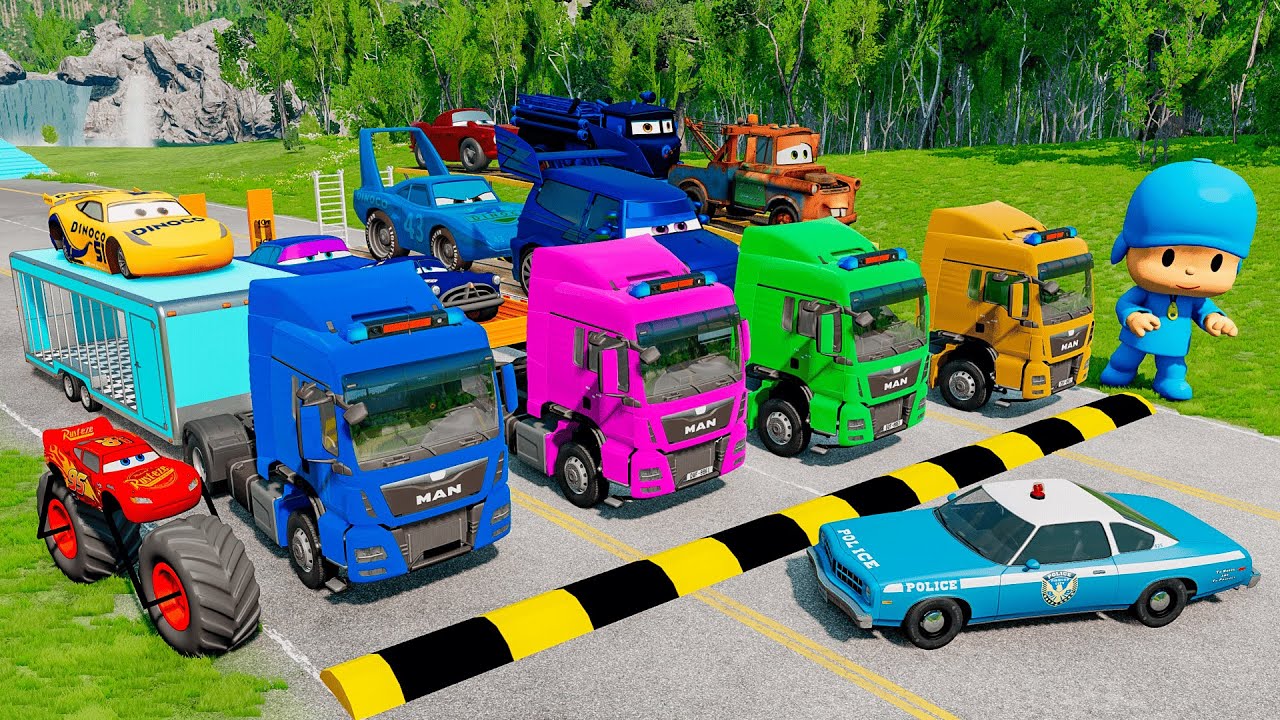 Flatbed Truck McQueen | Transportation with Truck - Pothole vs Car #1 | BeamNG.Drive Gameplay