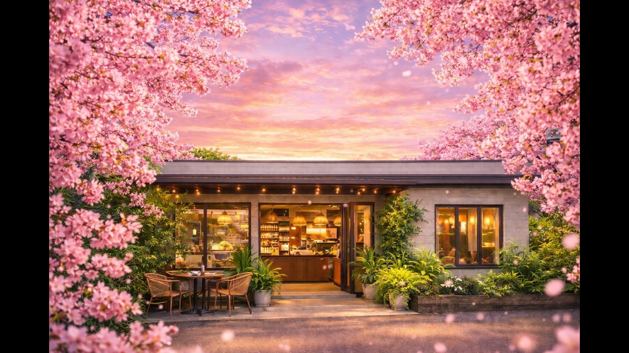 Spring Sakura Café Ambience 🌸 Relaxing Piano & Guitar Music for Study, Work & Chill