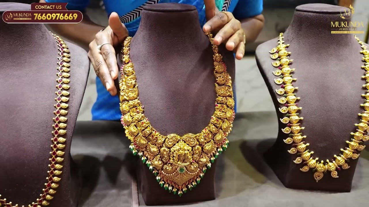 Beautiful long haram collection Mukunda Jewellers 