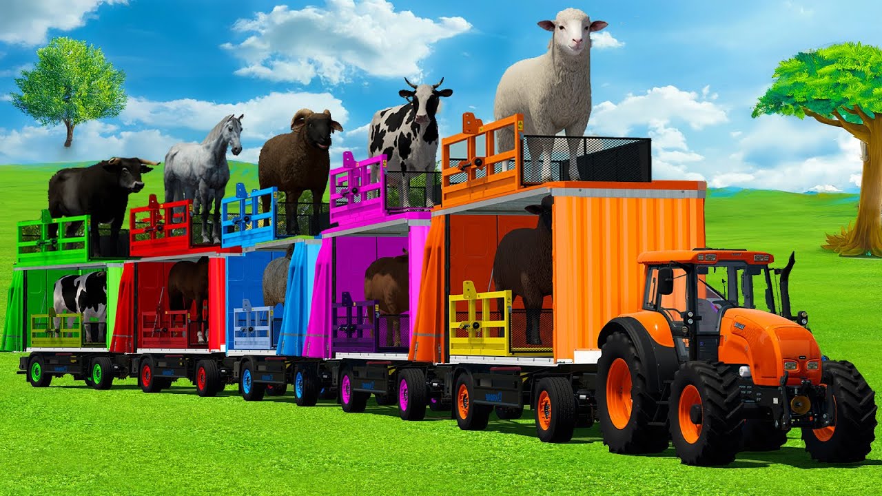 CONVOY TRANSPORT WITH SHEEPS, BUFFALO, COWS, HORSES, RAMS & TRACTORS - FS25