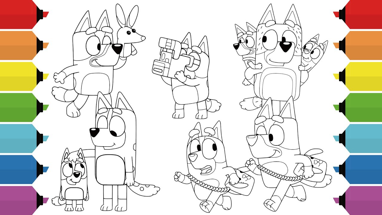Bluey & Family Coloring Pages | Bluey, Bingo, Bandit & Chilli | Markers