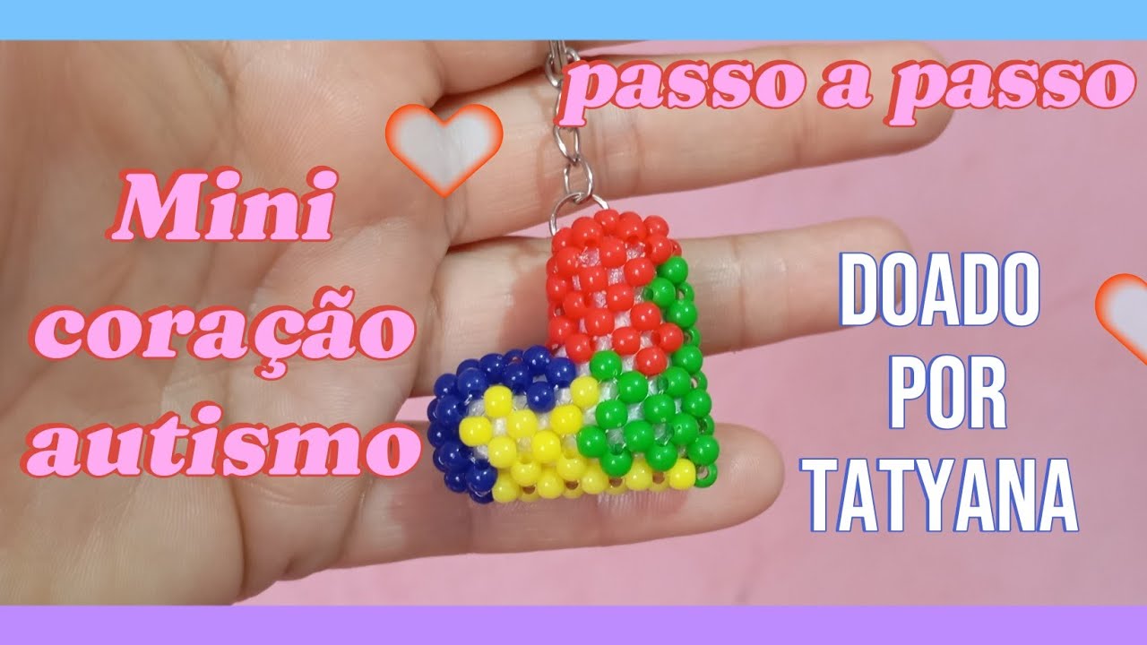 Mini coração autismo de miçangas passo a passo