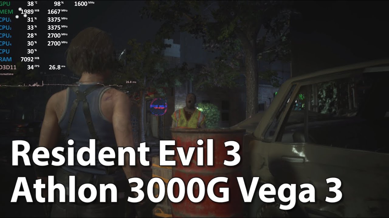 Resident Evil 3 on AMD Athlon 3000G Vega 3 - Gameplay Benchmark Test