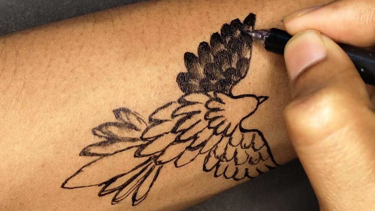 Bird tattoo making with pen / Beautiful tattoo design ideas / Diy tattoo