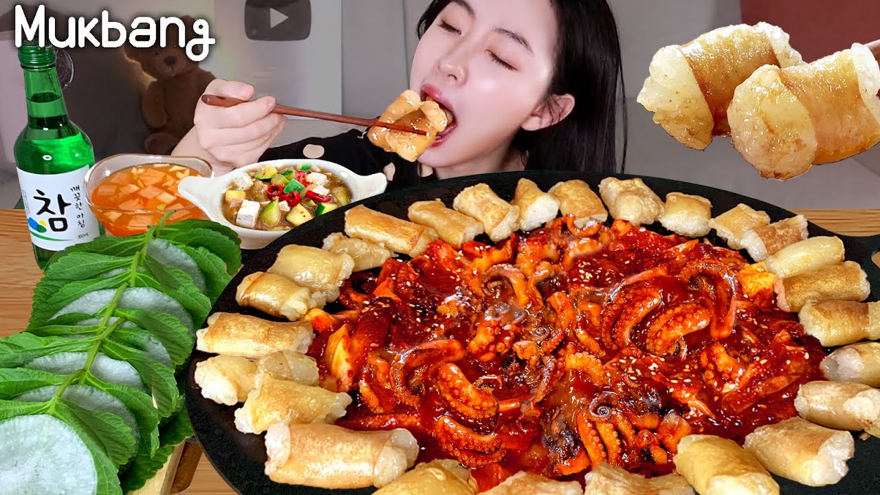 Фантастическая комбинация!💛 Гриль говядины кишечника + пряные губные осьминогары едят ASMR MUKBANG
