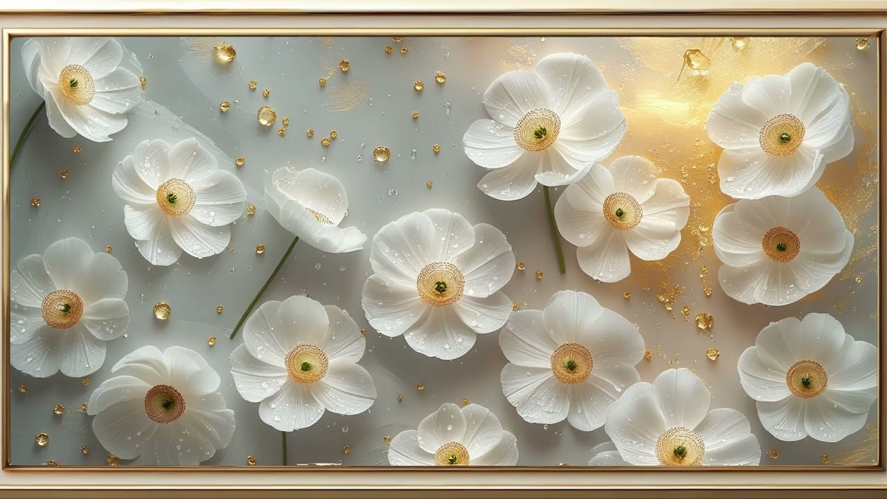 Vintage Ivory Blooms Painting | Gold Frame TV Art | Art Screensaver for TV | 4 Hours