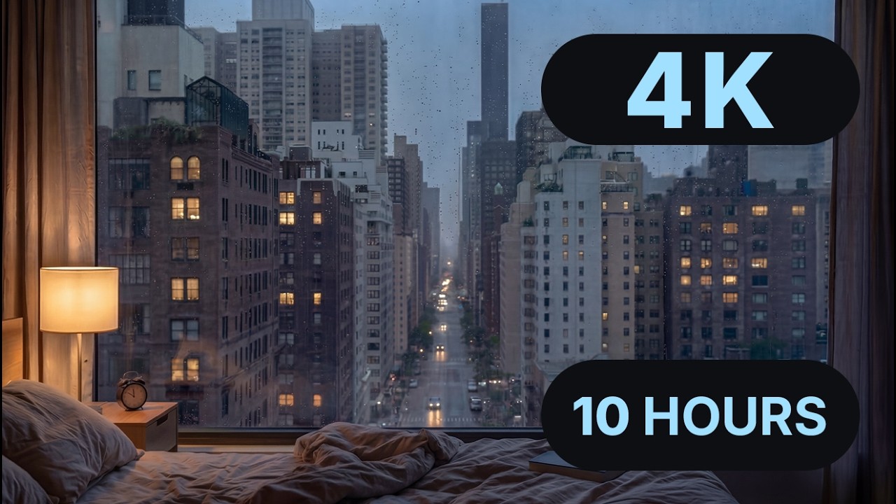 10 Hours Moderate Rain on Window at Night 4K | Cozy City Apartment Rain Sounds for Sleep
