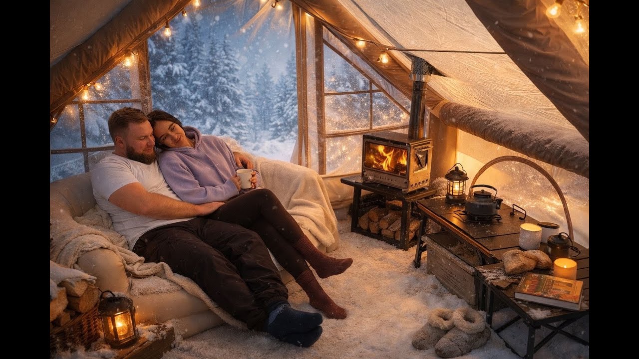 -10 Camping with wife and dog in the mountains wood stove.ASMR